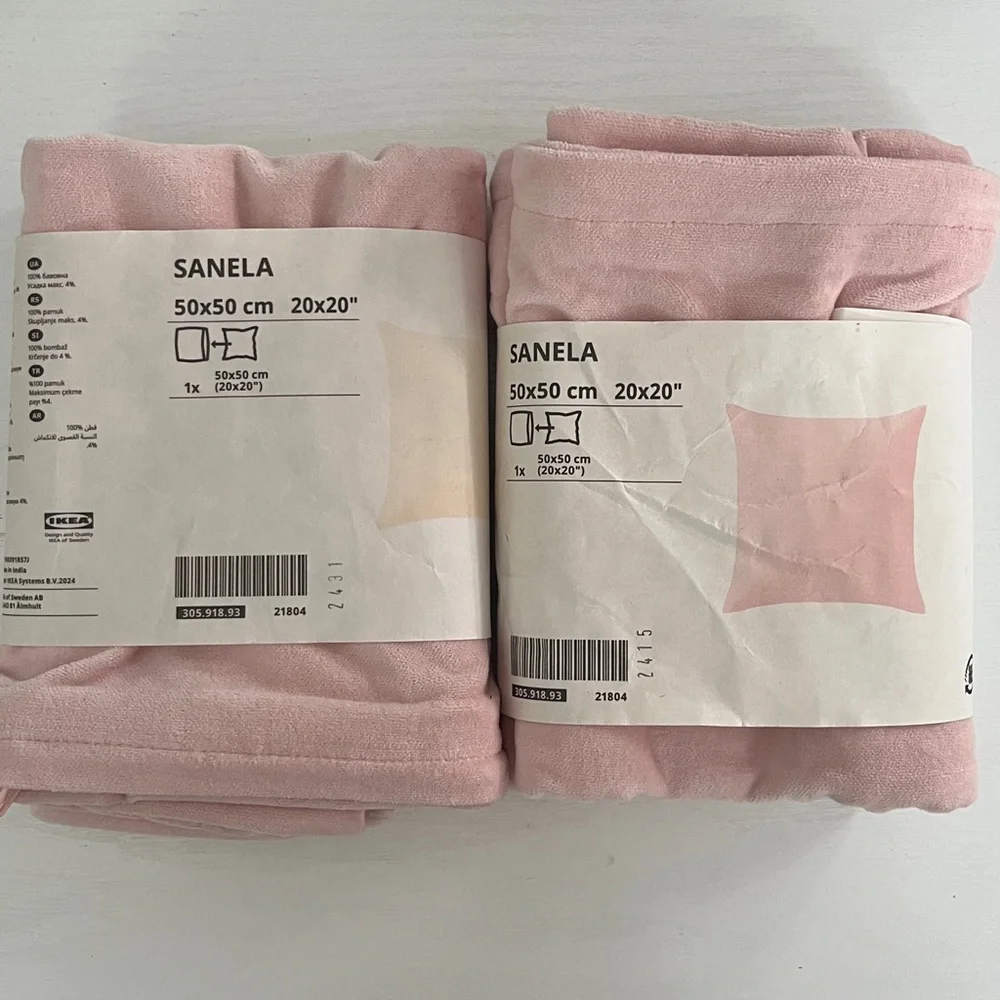 2 IKEA Sanela Pillow Covers Pink 100% Cotton Velour Pastel Pink Cases
